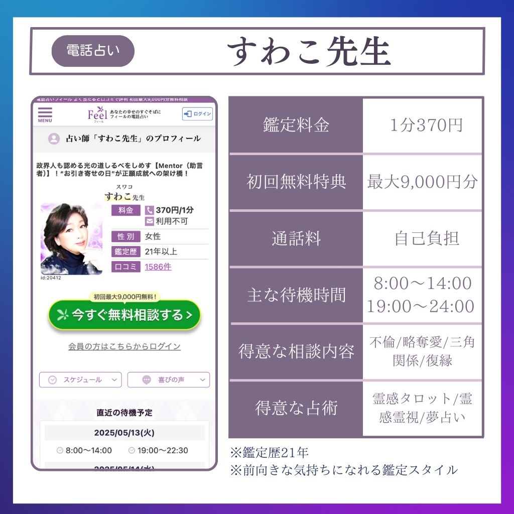 恐ろしい程当たる電話占い師 すわこ先生