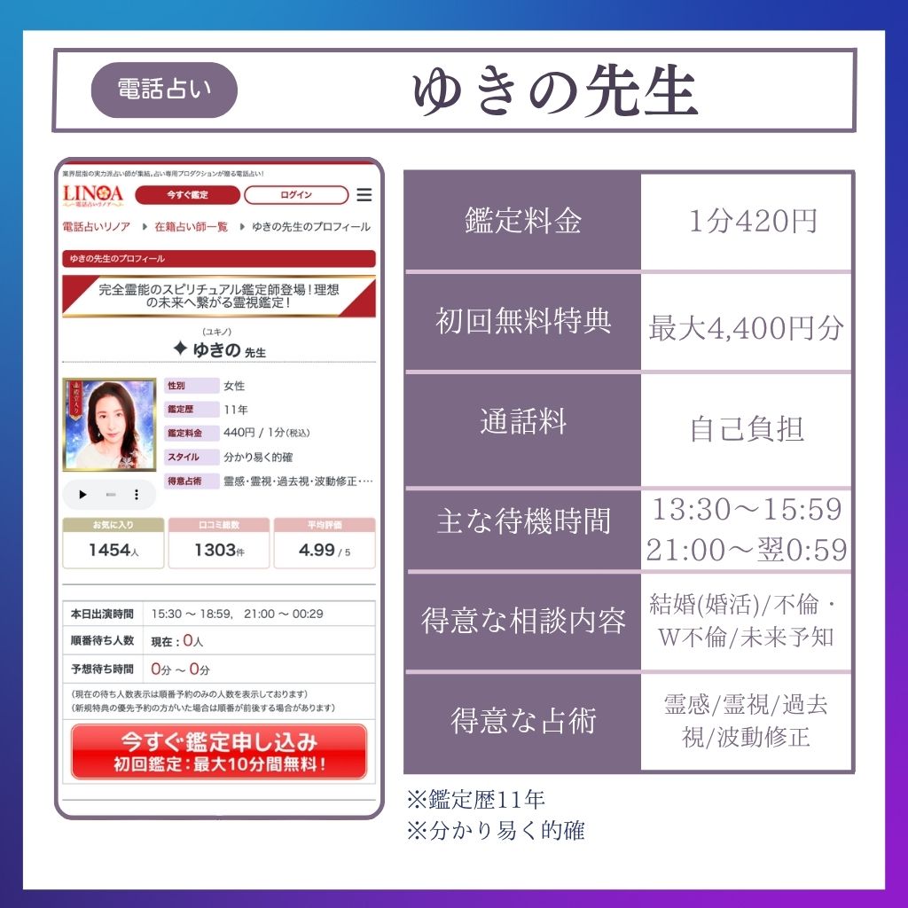 恐ろしい程当たる電話占い師 ゆきの先生