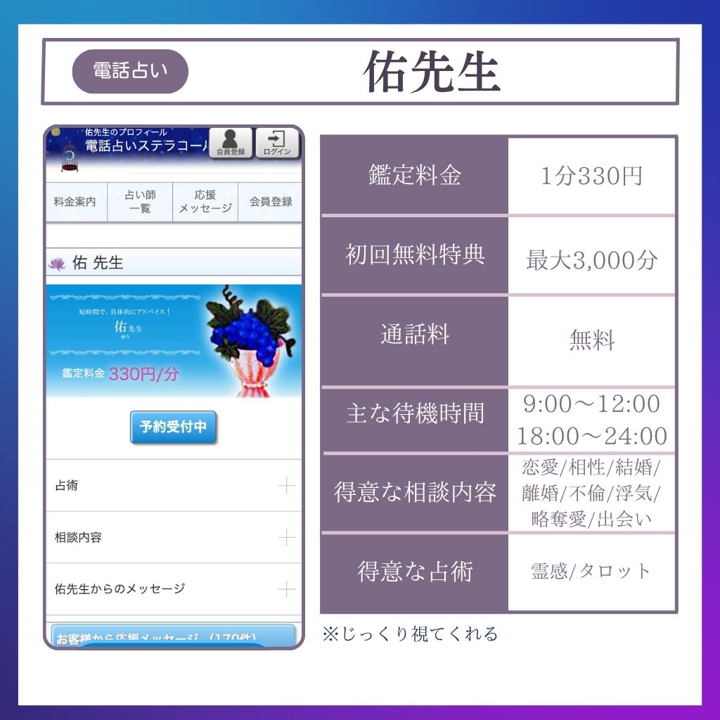 恐ろしい程当たる電話占い師 佑先生