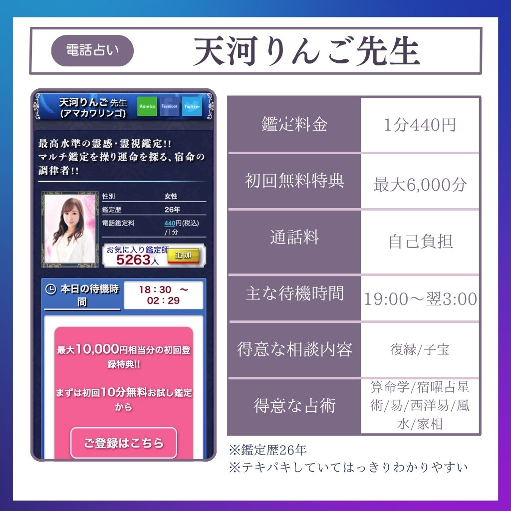 恐ろしい程当たる電話占い師 天河りんご先生