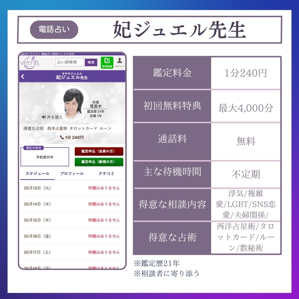 恐ろしい程当たる電話占い師 妃ジュエル先生