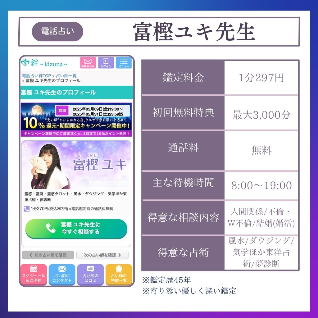 恐ろしい程当たる電話占い師 富樫ユキ先生