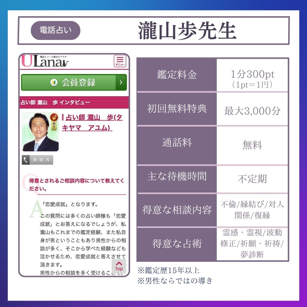 恐ろしい程当たる電話占い師 瀧山歩先生