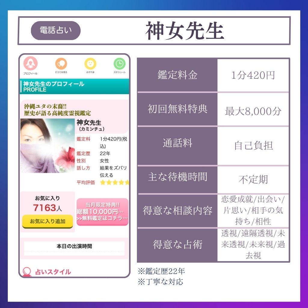 恐ろしい程当たる電話占い師 神女先生
