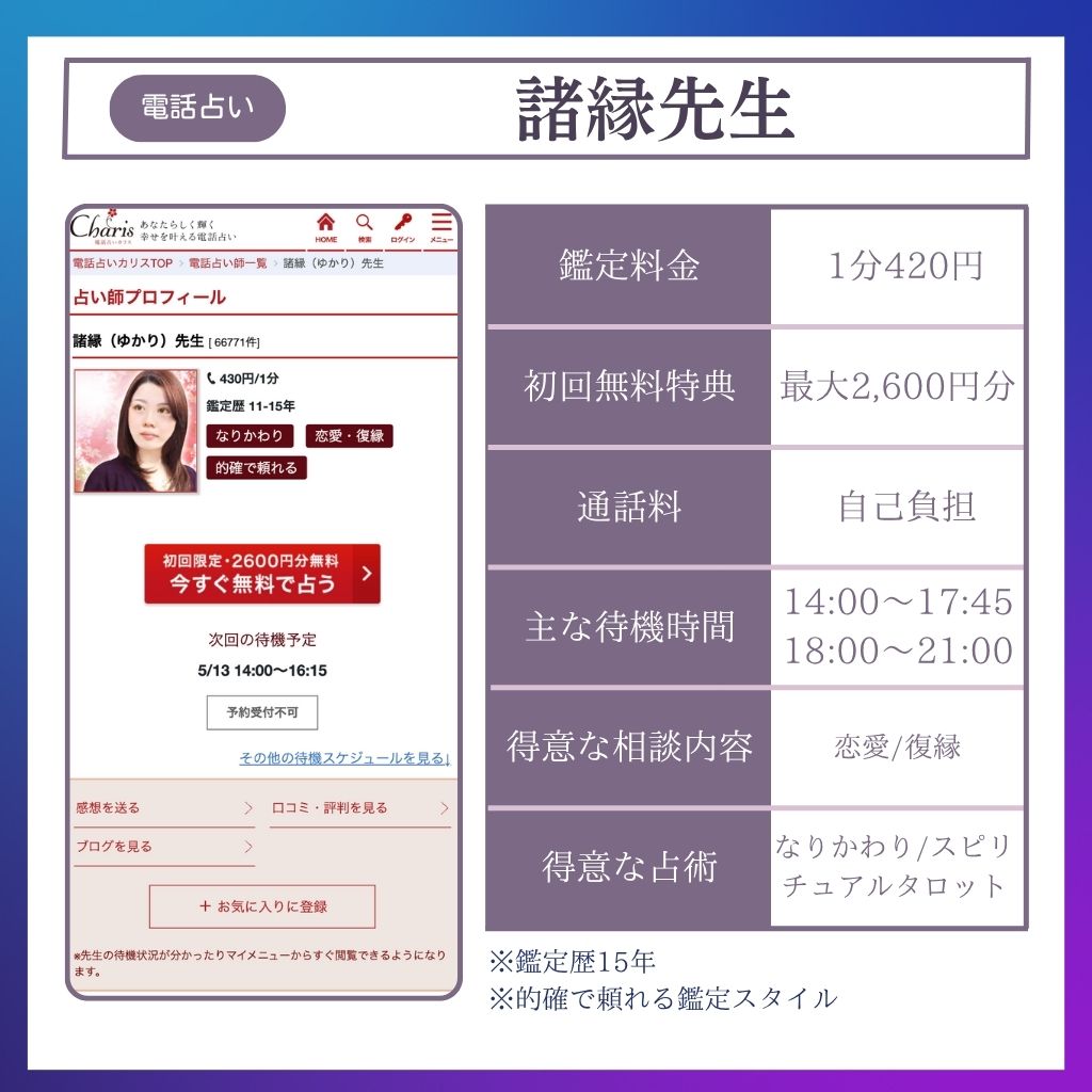 恐ろしい程当たる電話占い師 諸縁先生