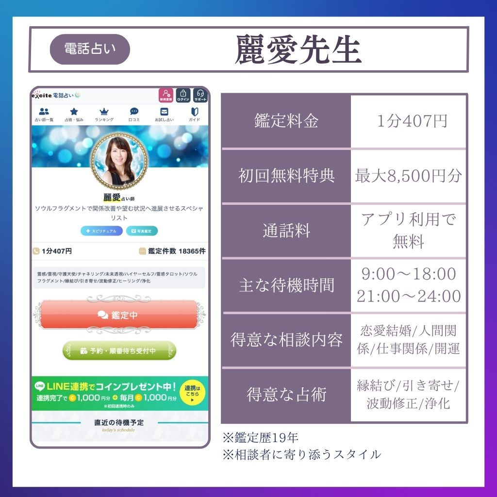 恐ろしい程当たる電話占い師 麗愛先生