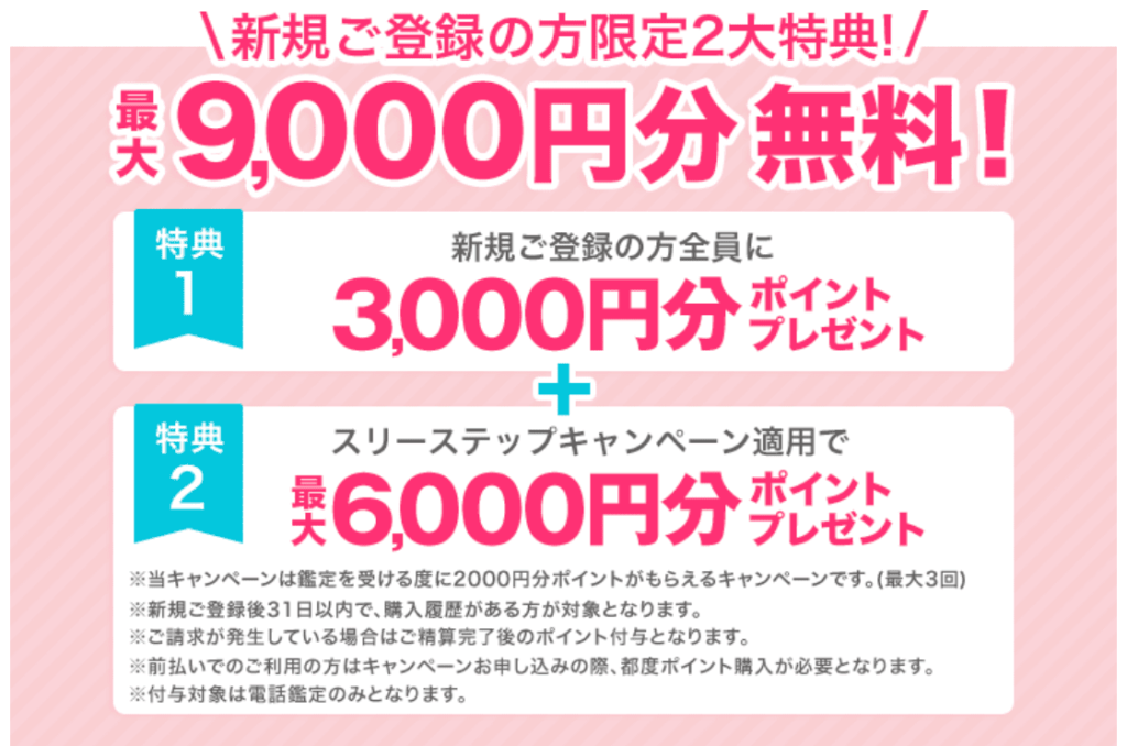 最大9,000円分の無料ポイントがもらえる